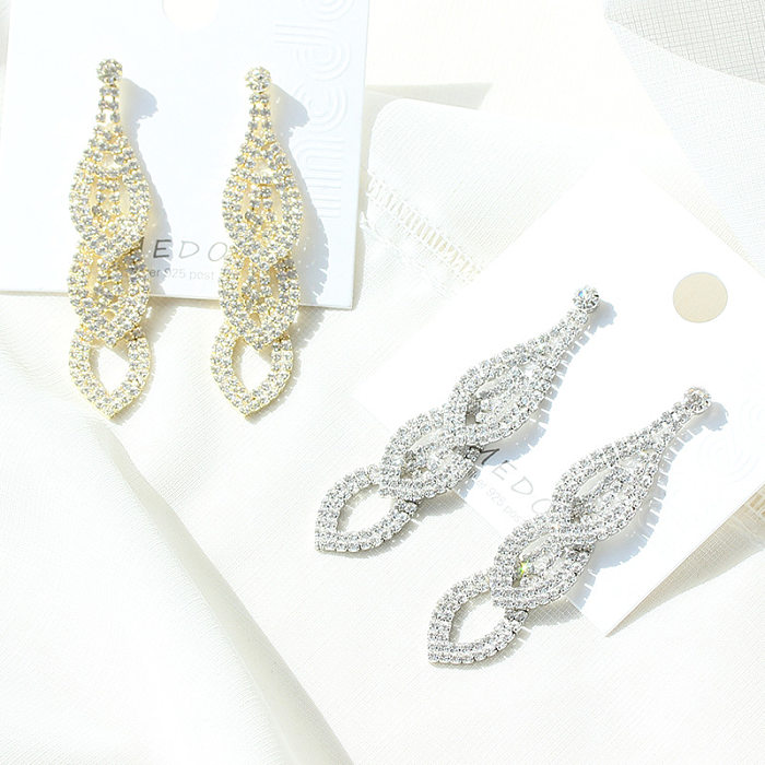 1 Pair Luxurious Bridal Geometric Inlay Copper Rhinestones Chandelier Earrings Drop Earrings