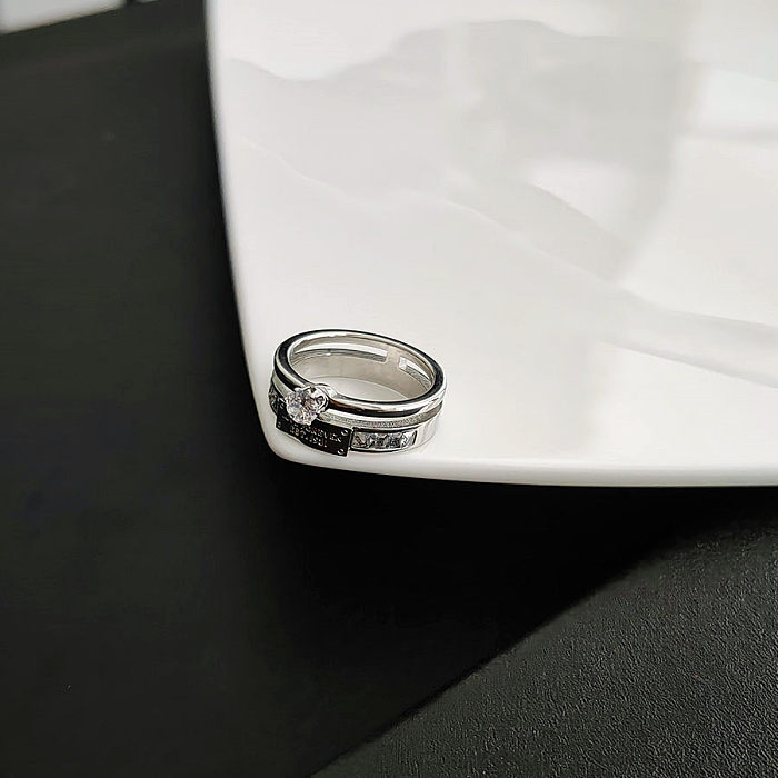Modische einfarbige Ringe aus Titanstahl mit Inlay-Zirkon-Beschichtung, 1 Stück