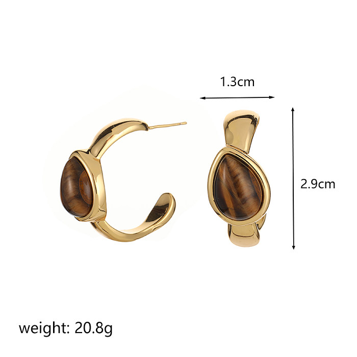 1 Pair Elegant Retro C Shape Plating Inlay Copper Opal 18K Gold Plated Ear Studs