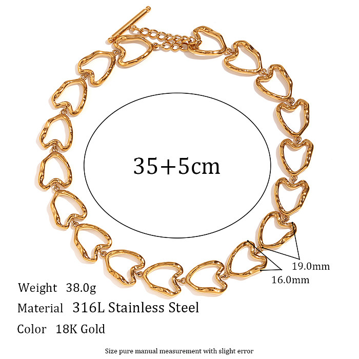 Estilo simples estilo clássico formato de coração em aço inoxidável banhado a ouro 18K pulseiras colar