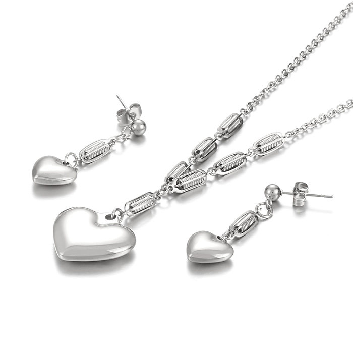 Ensemble de boucles d'oreilles et collier en titane et acier, en forme de cœur, à la mode, 1 ensemble