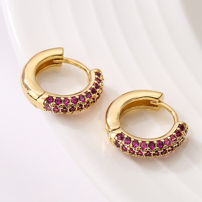 Fashion Round Copper Inlay Zircon Hoop Earrings 1 Pair