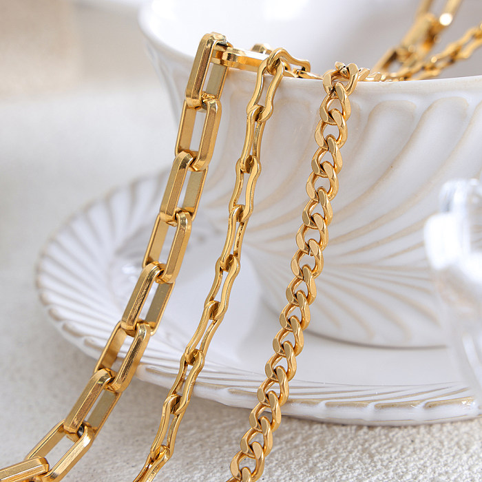 Hip-Hop Punk Cool Style Solid Color Titanium Steel Plating 18K Gold Plated Bracelets Necklace