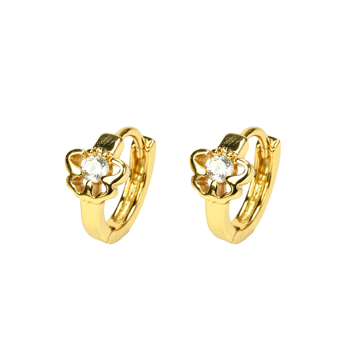 1 Pair Simple Style Round Heart Shape Butterfly Plating Inlay Copper Zircon 18K Gold Plated Earrings