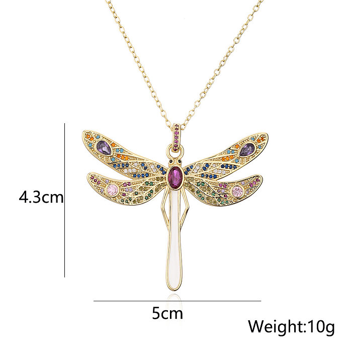 Collar con colgante de libélula con circonita y microconjunto de oro de 18 quilates chapado en cobre a la moda