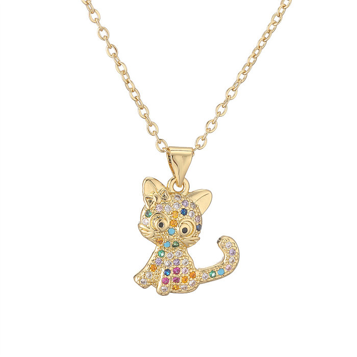 IG Style Schlichter Stil Hund Katze Verkupferung Inlay Zirkon vergoldet Anhänger Halskette
