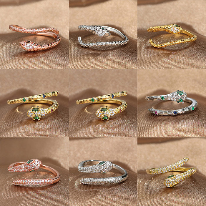 Korean Style Snake Copper Plating Inlay Zircon Open Ring