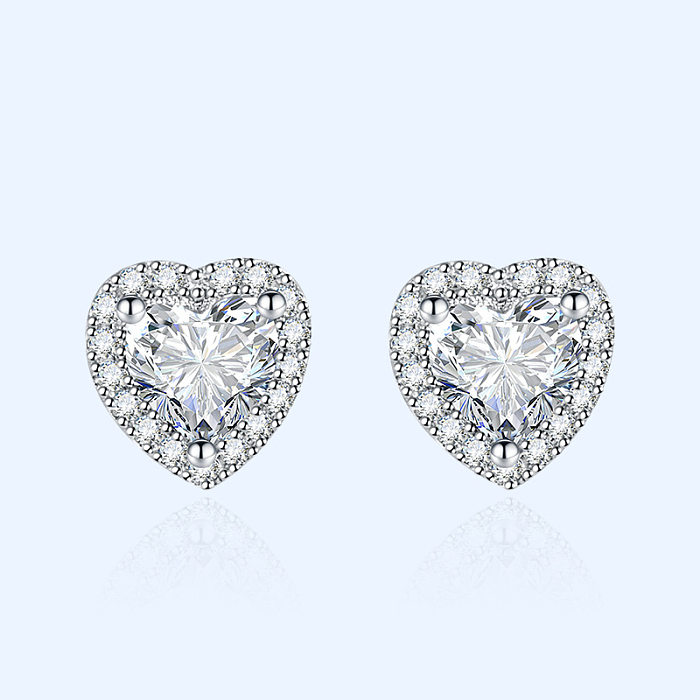 1 Pair Simple Style Heart Shape Inlay White Copper Zircon Ear Studs