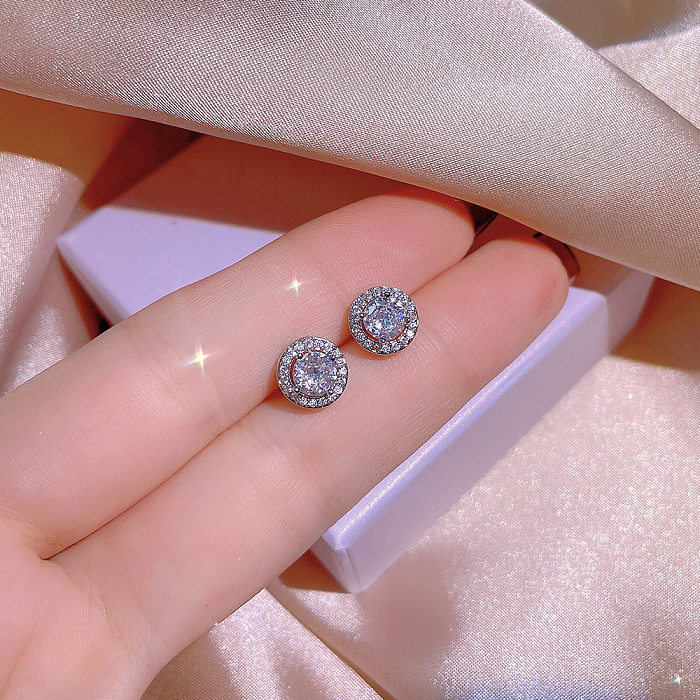 Estilo simples cor sólida cobre incrustação de pedras preciosas artificiais anéis brincos colar