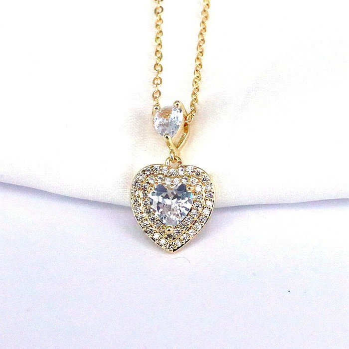 Hip-Hop Punk Classic Style Heart Shape Copper Plating Inlay Zircon Gold Plated Pendant Necklace