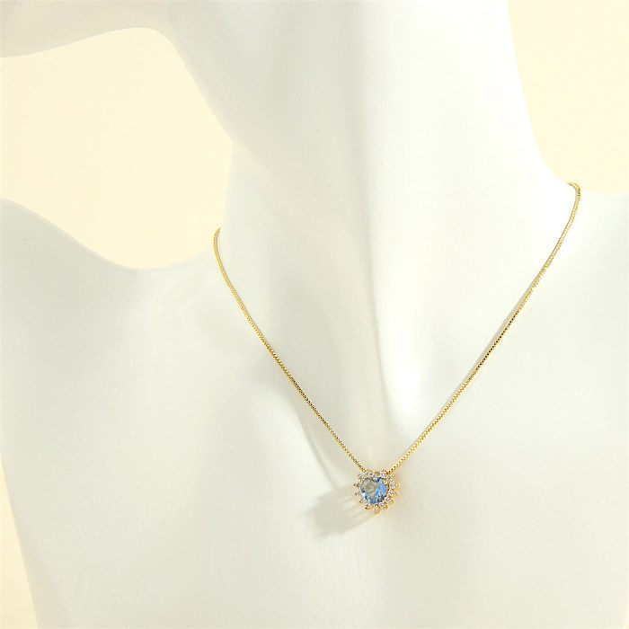 Elegant Luxurious Heart Shape Copper 18K Gold Plated Zircon Pendant Necklace In Bulk