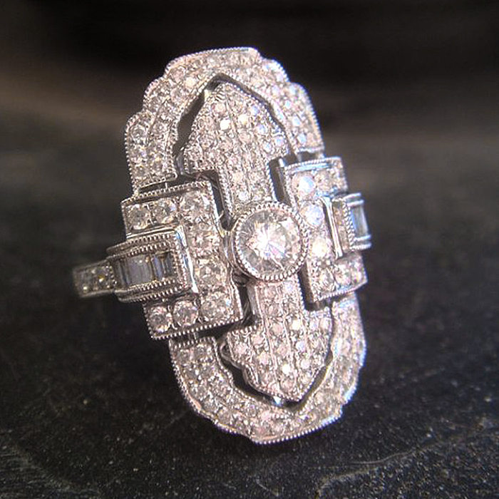 Anéis de cobre geométricos da moda incrustados de zircão com pedras preciosas artificiais Anéis de cobre