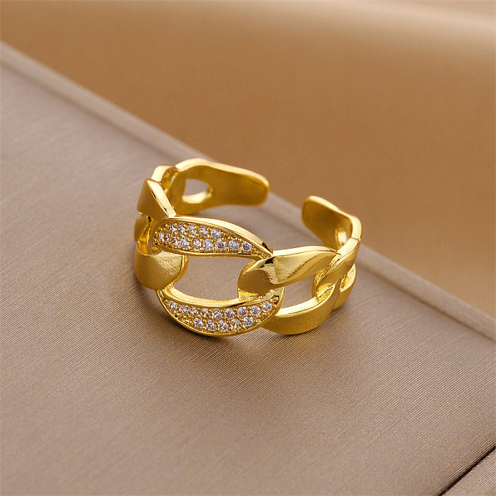 Modischer offener Ring mit geometrischer Verkupferung und Zirkon, 1 Stück