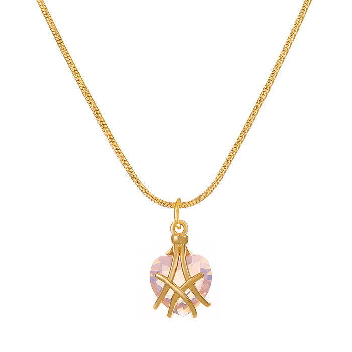 Fashion Heart Shape Copper Necklace Inlay Artificial Diamond Copper Necklaces