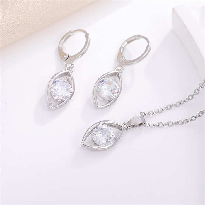 Casual Sweet Simple Style Water Droplets Copper Water Drop Inlay Zircon Earrings Necklace
