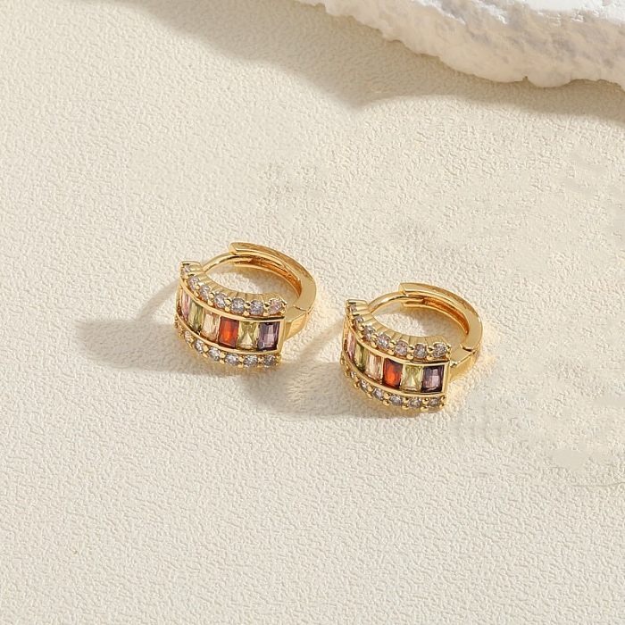 1 par de brincos banhados a ouro 14K com zircônia de cobre e estilo clássico elegante e redondo