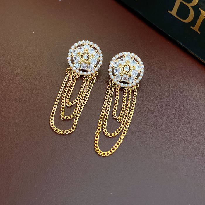 1 par de pendientes de diamantes de imitación de cristal Artificial de cobre con incrustaciones de borlas en forma de corazón de estilo barroco