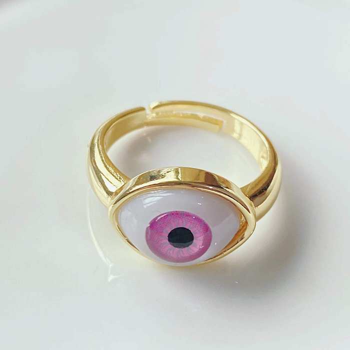 Fashion 18k Gold Resin Devil's Eye Personality Eye Opening Adjustable Ring