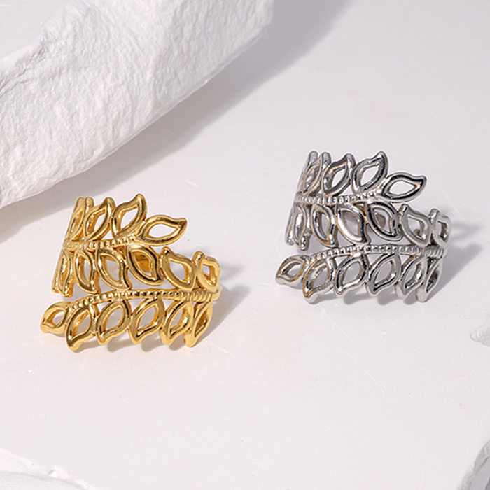 Offener Ring aus vergoldetem Fashion Leaf-Edelstahl