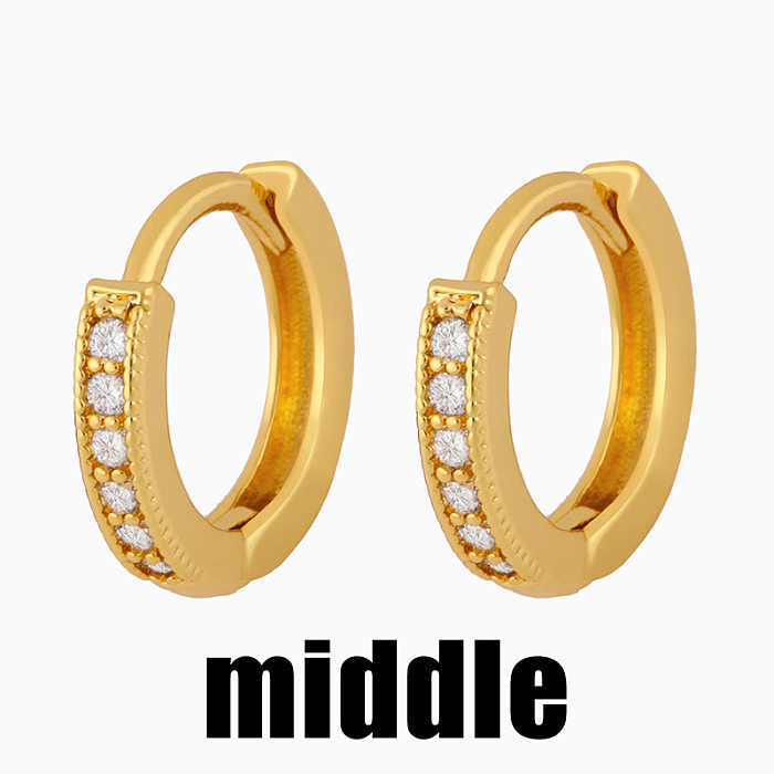 1 Pair Simple Style Geometric Round Copper Inlaid Zircon Hoop Earrings