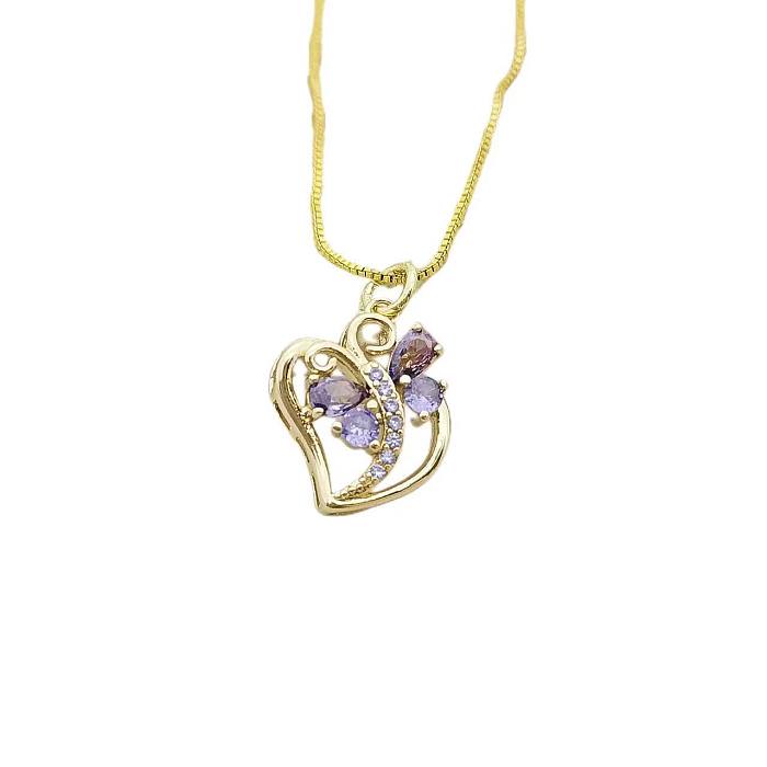 Collier pendentif en Zircon avec incrustation de cuivre et papillon en forme de cœur doux