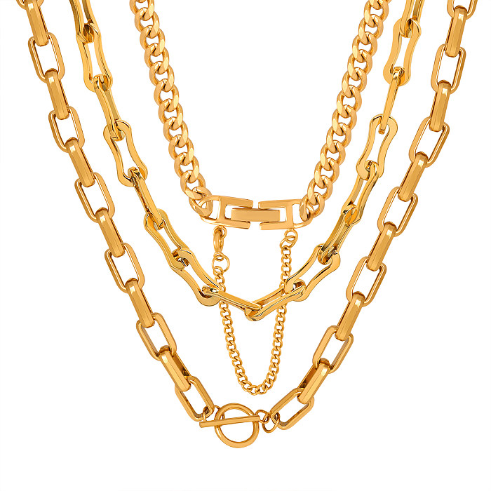 Hip-hop punk estilo legal cor sólida titânio aço banhado a ouro 18K pulseiras colar