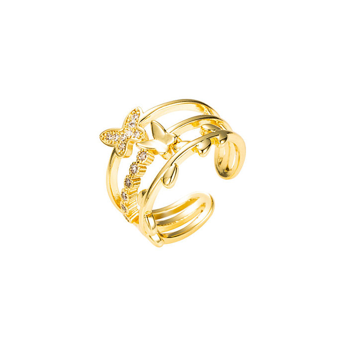 خاتم فراشة هندسي مطلي بالذهب عيار 18 قيراط، فتحة بإصبع السبابة قابلة للتعديل