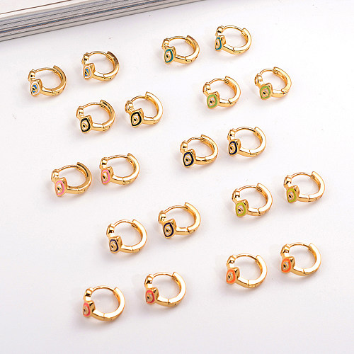 1 Paar IG Style Simple Style Devil's Eye Emaille Plating Inlay Kupfer Zirkon 18K vergoldete Ohrringe