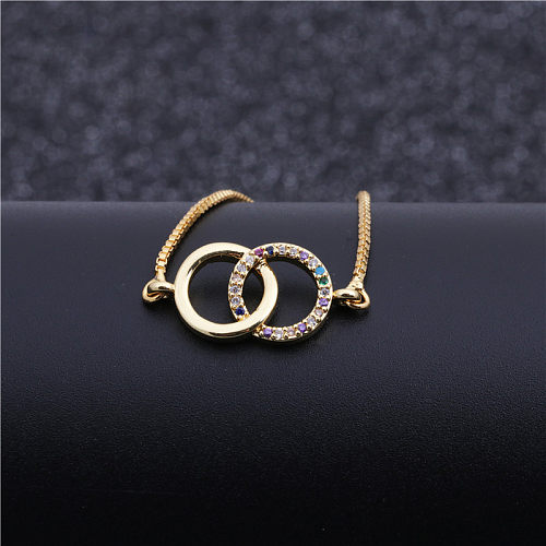 Pulsera de doble anillo ajustable con circonitas de color de lujo coreano NHYL129528