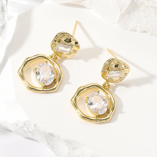 Boucles d'oreilles pendantes pour femmes, 1 paire, incrustation de placage irrégulier, cuivre, Zircon plaqué or
