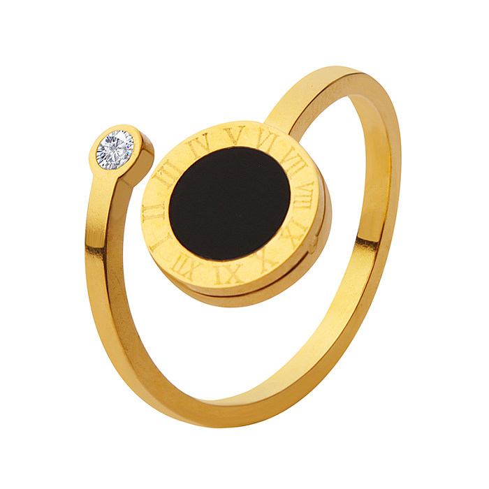 نمط بسيط دائري الشكل من الفولاذ التيتانيوم المطلي بالذهب والزركون حلقة مفتوحة قطعة واحدة