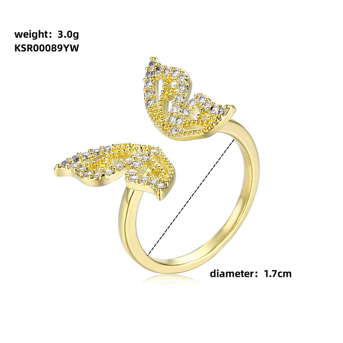 Elegante, süße, glänzende Schmetterlings-Verkupferungs-Inlay-Zirkon-Roségold-plattierte, vergoldete offene Ringe