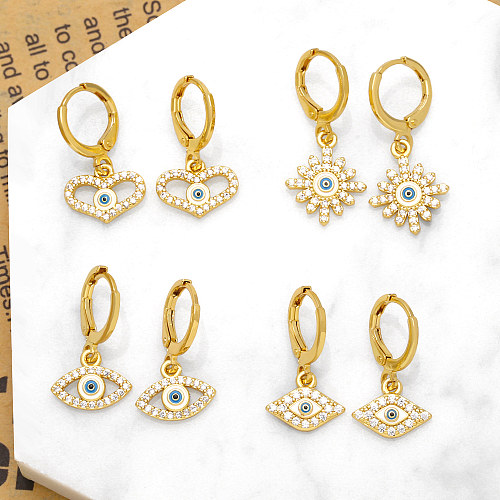 1 Pair Fashion Simple Style Devil'S Eye Plating Inlay Copper Zircon 18K Gold Plated Drop Earrings