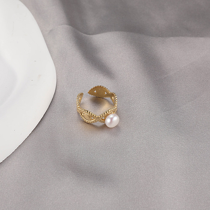 Atacado estilo francês estilo clássico formato de coração incrustado de aço inoxidável anéis abertos de pérola