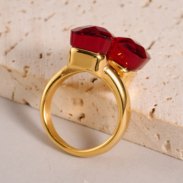 Anéis banhados a ouro de zircão embutidos quadrados de aço inoxidável estilo clássico de férias