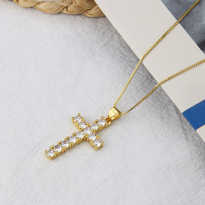 Retro Heart Cross Stainless Steel Gold-plated Zircon Necklace Wholesale jewelry
