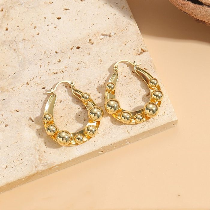 1 Pair Simple Style Round Solid Color Asymmetrical Plating Copper 14K Gold Plated Earrings