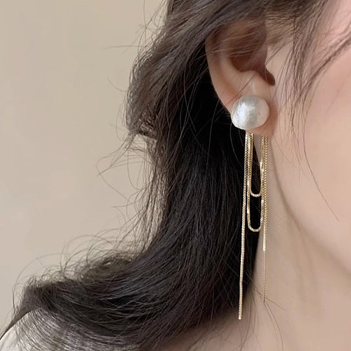 1 Pair Simple Style Tassel Imitation Pearl Copper Drop Earrings