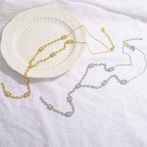 Elegante, glamouröse, luxuriöse runde Kupfer-Patchwork-Überzug-Inlay-Zirkon-Halskette mit 18-Karat-Vergoldung