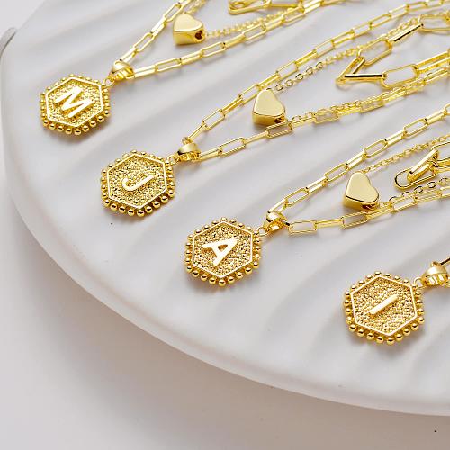 Mehrschichtige Halsketten im einfachen Stil mit Buchstabenverkupferung und 14-Karat-Vergoldung