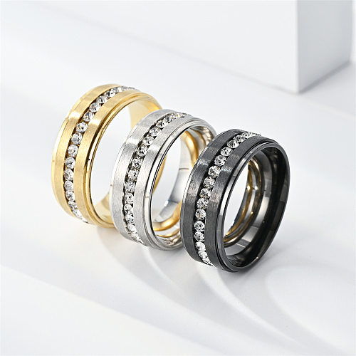 Anéis de zircão embutidos de aço inoxidável com círculo de estilo simples casual