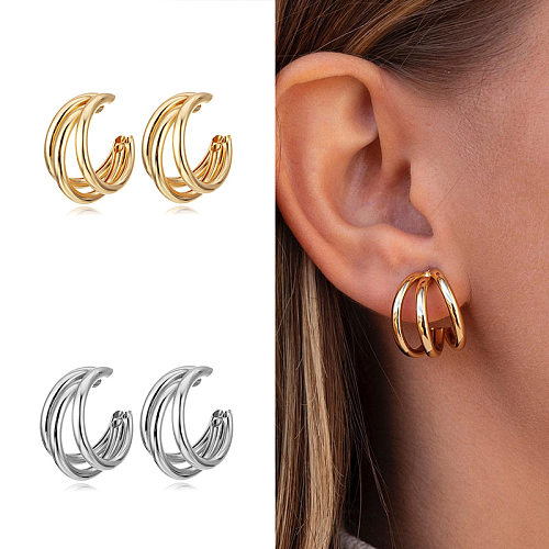 1 Pair Casual Simple Style Lines Plating Copper Ear Studs