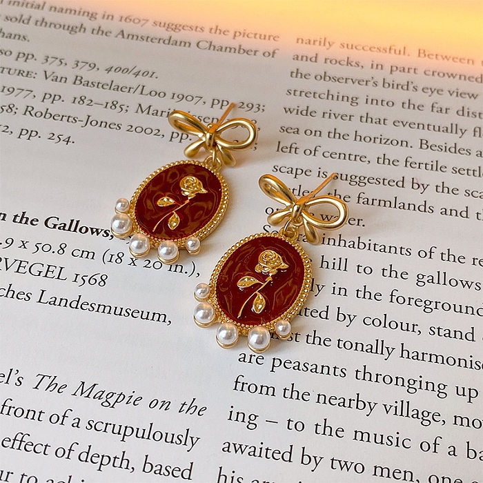 1 par de brincos de orelha de cobre com imitação de esmalte geométrico retrô retrô