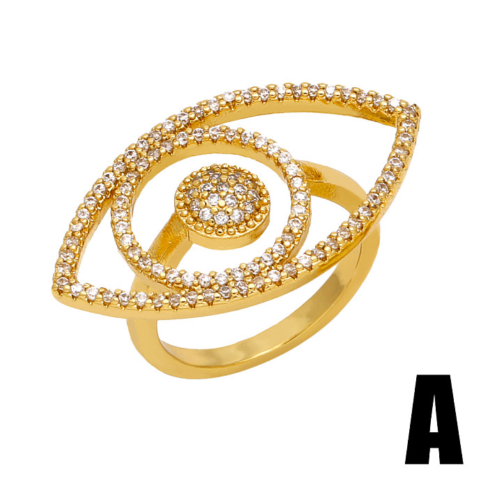 IG Style Korean Style Devil'S Eye Copper Plating Inlay Zircon 18K Gold Plated Open Rings