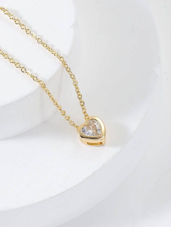 Sweet Heart Shape Copper Plating Inlay Zircon 18K Gold Plated Pendant Necklace