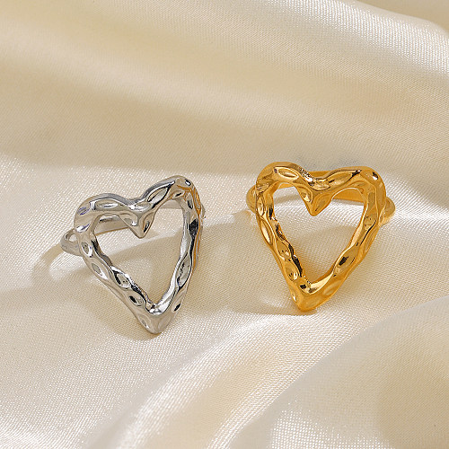 Rétro acier inoxydable en forme de coeur plaquant des anneaux ouverts plaqués or 18K