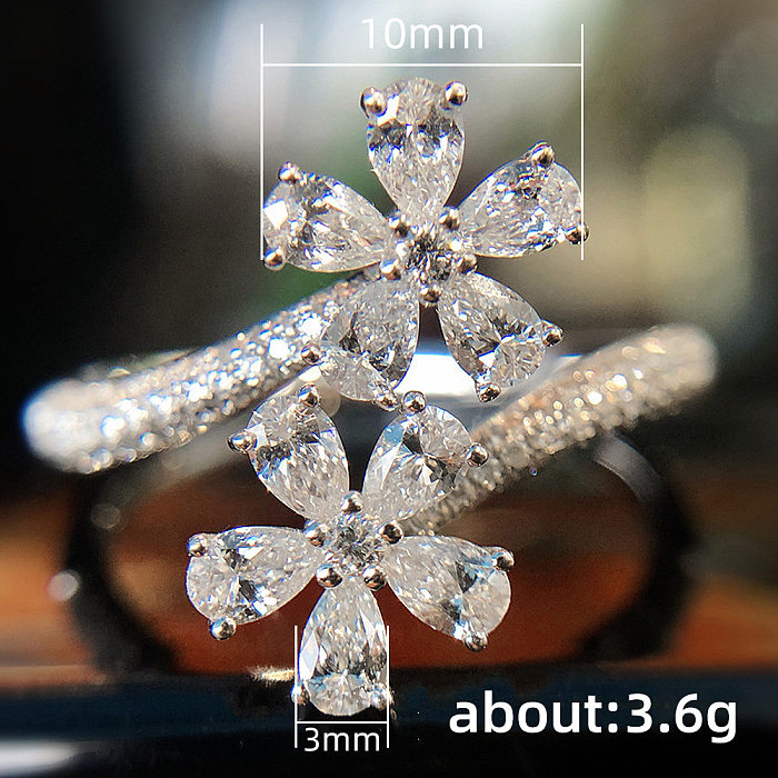 Simple Style Flower Copper Rings Inlay Zircon Copper Rings