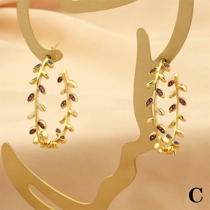 1 Pair Exaggerated Simple Style Leaves Plating Inlay Copper Zircon 18K Gold Plated Earrings