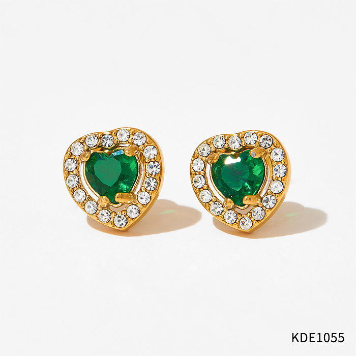 Collar de pulseras de anillos de circón con incrustaciones de acero de titanio de acero inoxidable con forma de corazón de estilo clásico