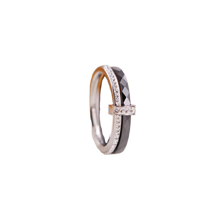Wholesale Retro Simple Style Double Ring Titanium Steel Zircon Rings